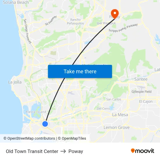 Old Town Transit Center to Poway map