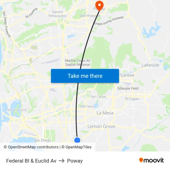 Federal Bl & Euclid Av to Poway map