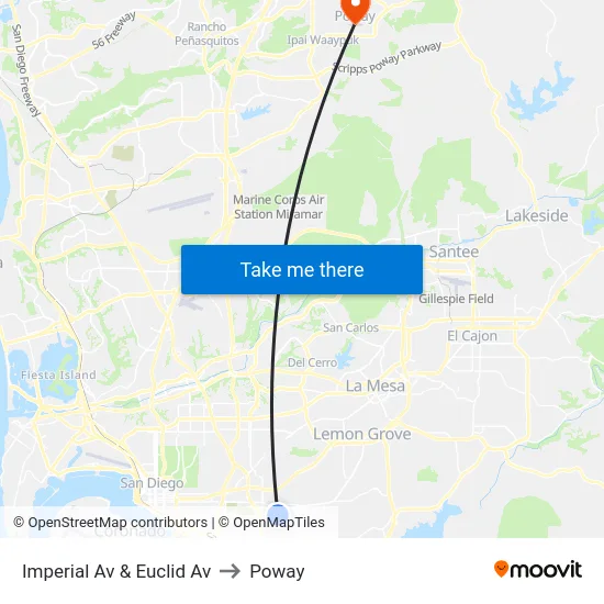 Imperial Av & Euclid Av to Poway map