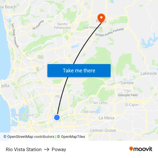 Rio Vista Station to Poway map