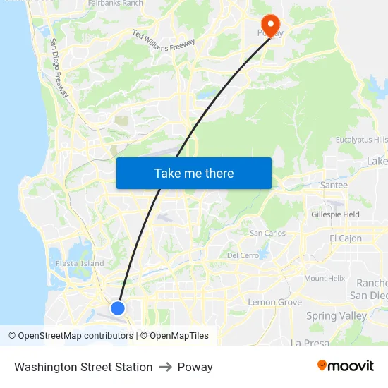 Washington Street Station to Poway map