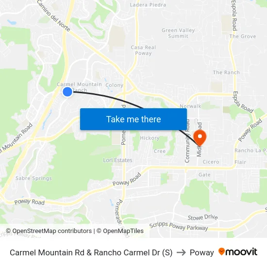 Carmel Mountain Rd & Rancho Carmel Dr (S) to Poway map