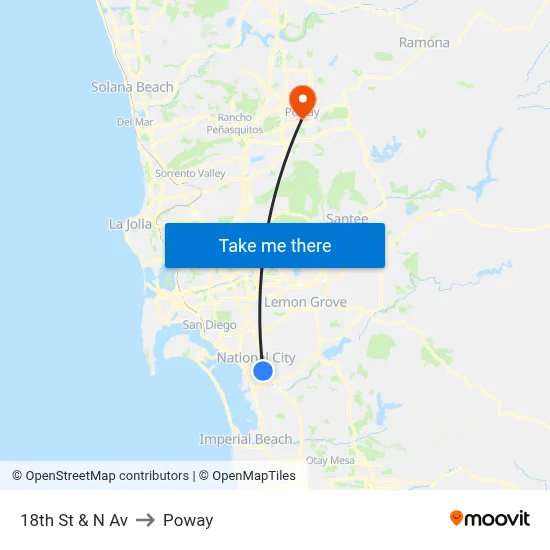 18th St & N Av to Poway map
