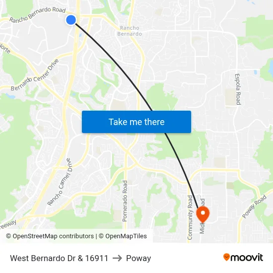 West Bernardo Dr & 16911 to Poway map