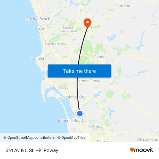 3rd Av & L St to Poway map