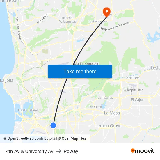 4th Av & University Av to Poway map