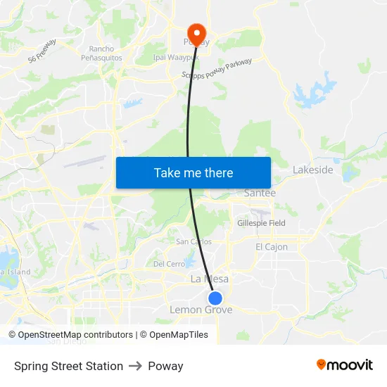Spring Street Station to Poway map