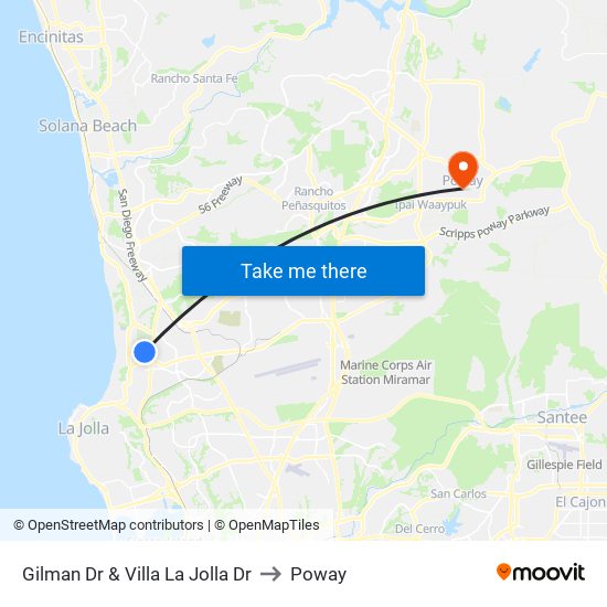 Gilman Dr & Villa La Jolla Dr to Poway map