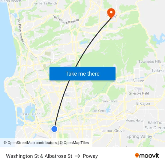 Washington St & Albatross St to Poway map