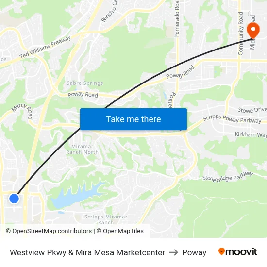 Westview Pkwy & Mira Mesa Marketcenter to Poway map