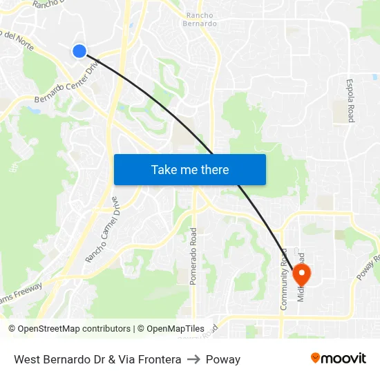 West Bernardo Dr & Via Frontera to Poway map