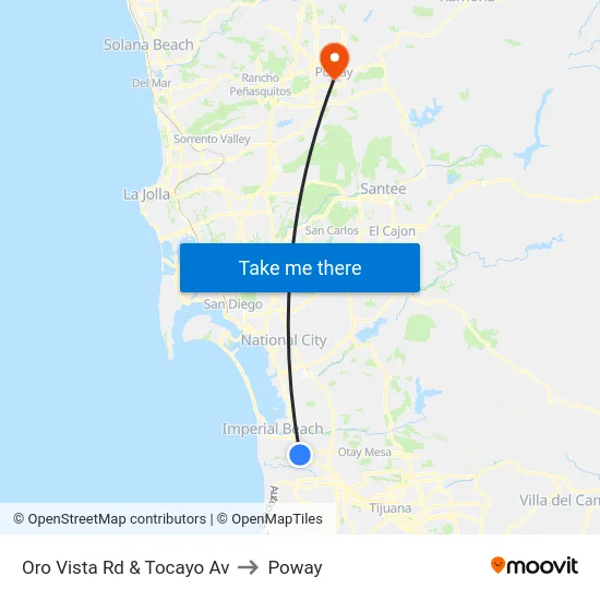Oro Vista Rd & Tocayo Av to Poway map