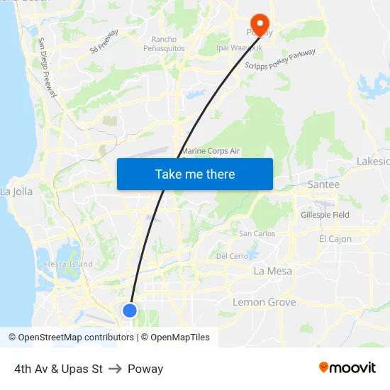 4th Av & Upas St to Poway map