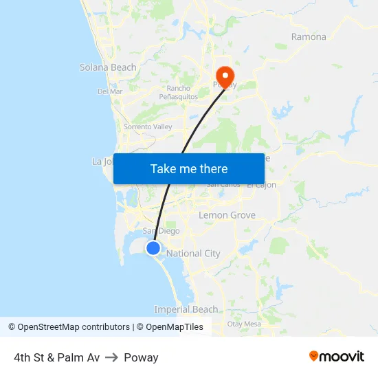 4th St & Palm Av to Poway map