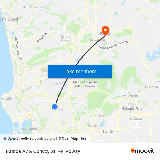 Balboa Av & Convoy St to Poway map