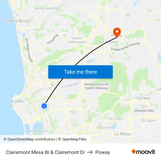 Clairemont Mesa Bl & Clairemont Dr to Poway map