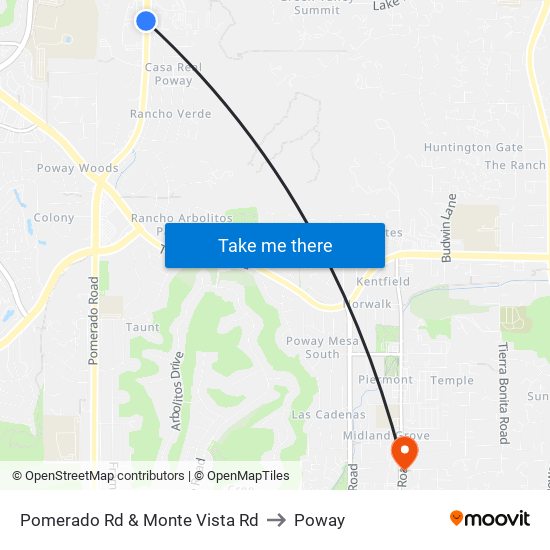 Pomerado Rd & Monte Vista Rd to Poway map