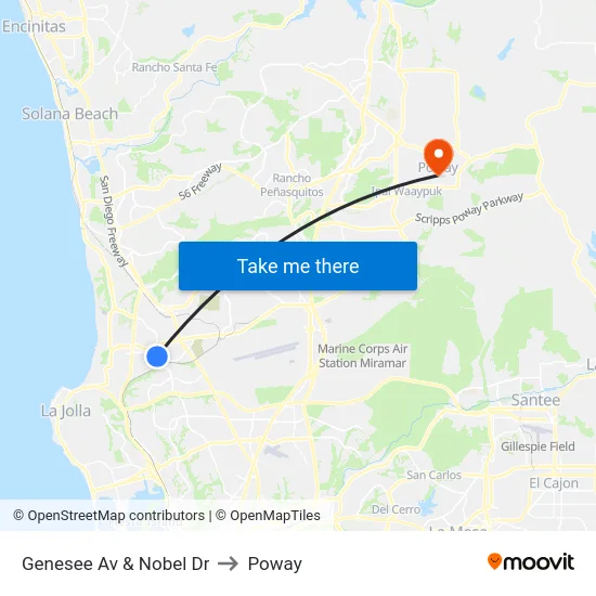 Genesee Av & Nobel Dr to Poway map