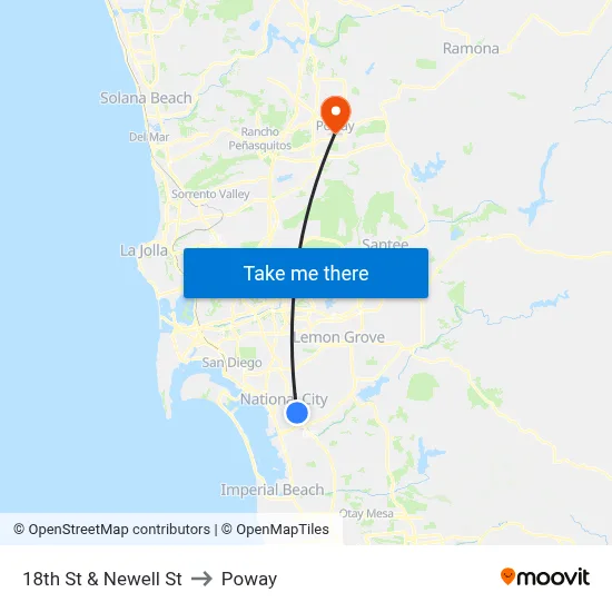 18th St & Newell St to Poway map