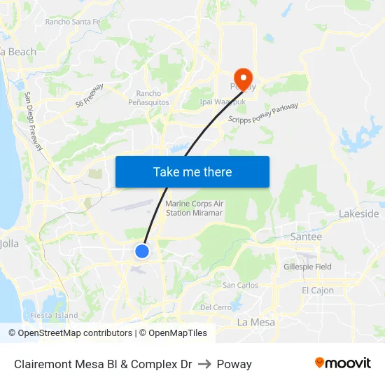 Clairemont Mesa Bl & Complex Dr to Poway map