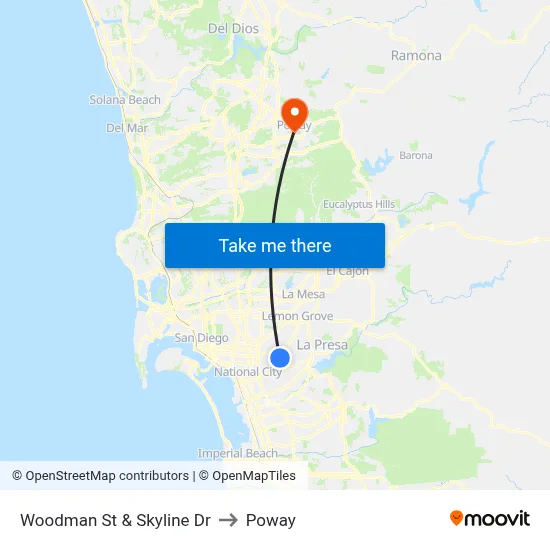 Woodman St & Skyline Dr to Poway map