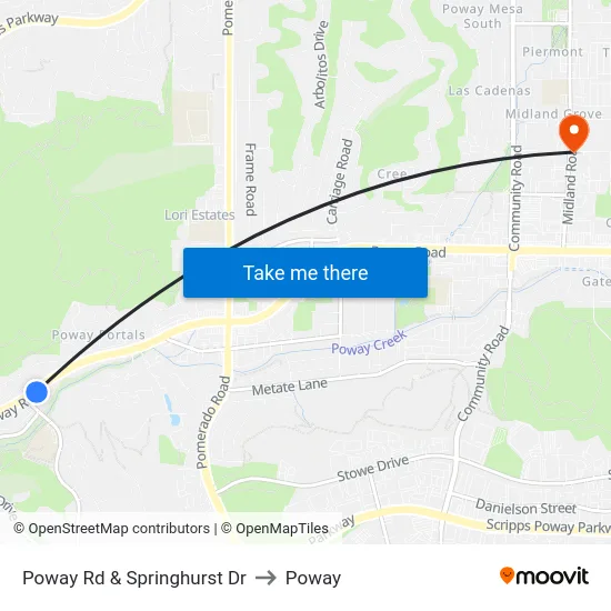 Poway Rd & Springhurst Dr to Poway map
