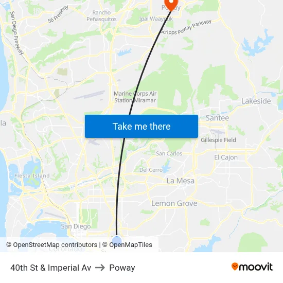 40th St & Imperial Av to Poway map