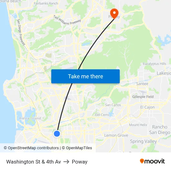 Washington St & 4th Av to Poway map
