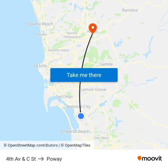 4th Av & C St to Poway map
