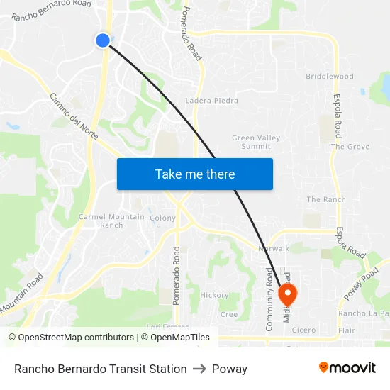 Rancho Bernardo Transit Station to Poway map