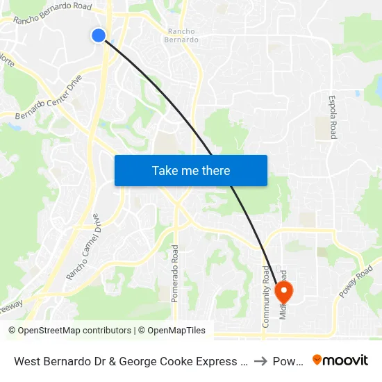 West Bernardo Dr & George Cooke Express Dr to Poway map