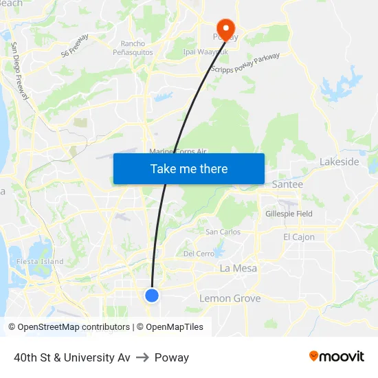40th St & University Av to Poway map