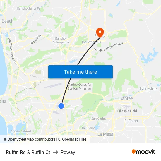 Ruffin Rd & Ruffin Ct to Poway map