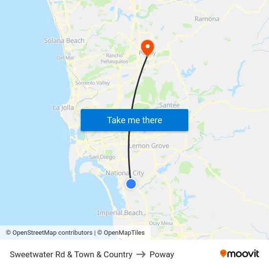Sweetwater Rd & Town & Country to Poway map