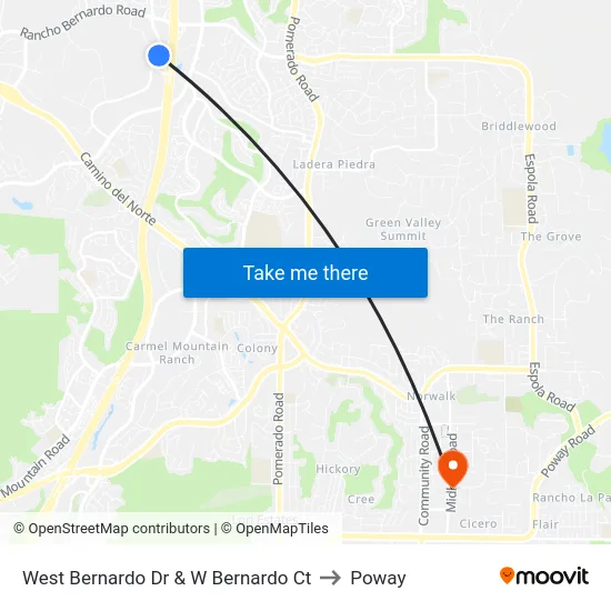 West Bernardo Dr & W Bernardo Ct to Poway map