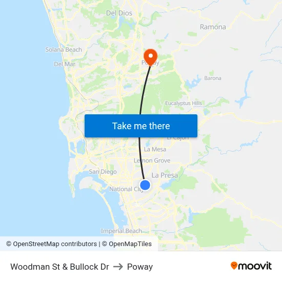 Woodman St & Bullock Dr to Poway map
