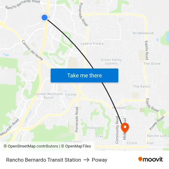Rancho Bernardo Transit Station to Poway map