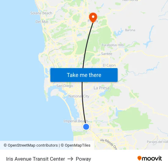 Iris Avenue Transit Center to Poway map