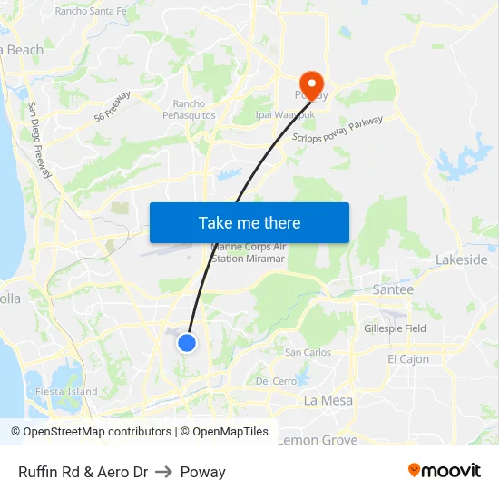 Ruffin Rd & Aero Dr to Poway map