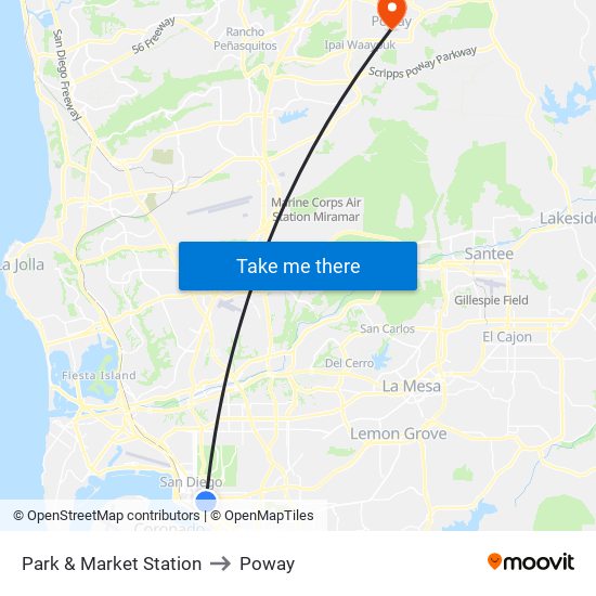 Park & Market Station to Poway map