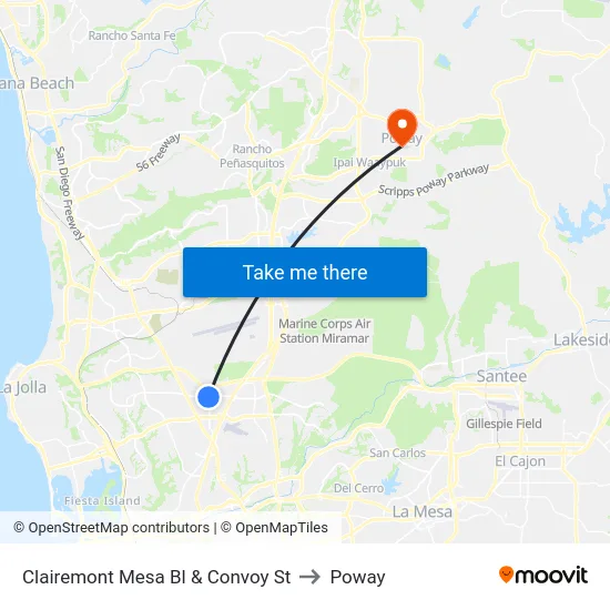 Clairemont Mesa Bl & Convoy St to Poway map