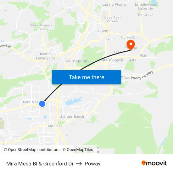 Mira Mesa Bl & Greenford Dr to Poway map