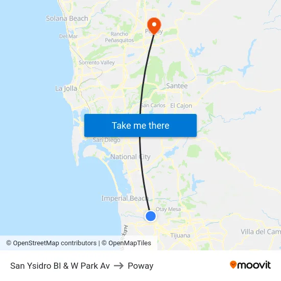 San Ysidro Bl & W Park Av to Poway map