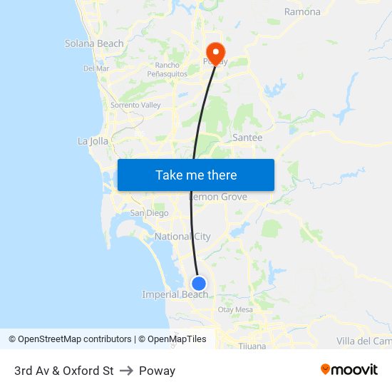3rd Av & Oxford St to Poway map