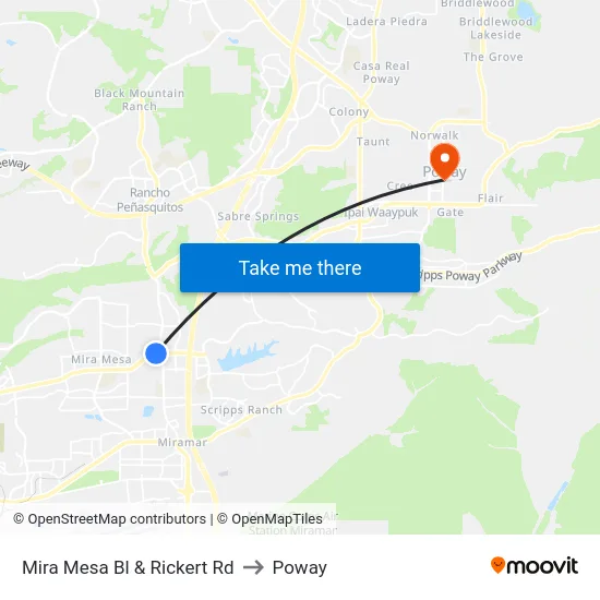 Mira Mesa Bl & Rickert Rd to Poway map