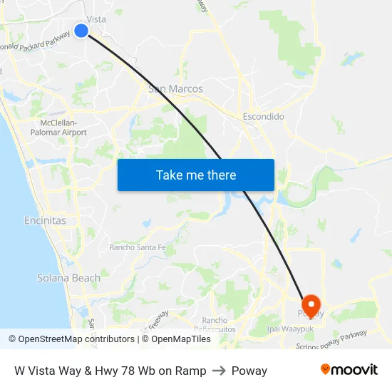 W Vista Way & Hwy 78 Wb on Ramp to Poway map