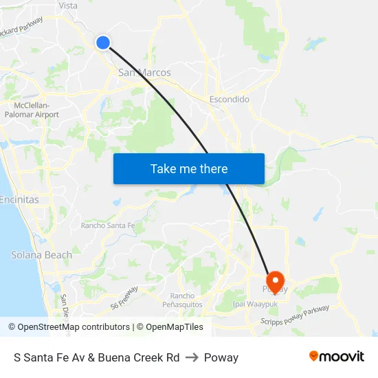 S Santa Fe Av & Buena Creek Rd to Poway map