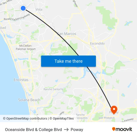 Oceanside Blvd & College Blvd to Poway map