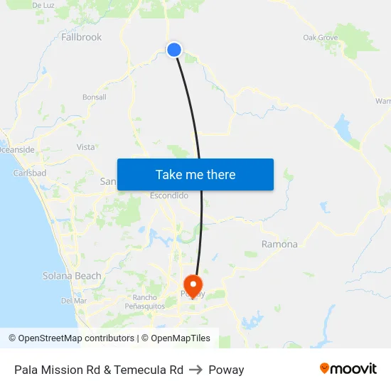 Pala Mission Rd & Temecula Rd to Poway map