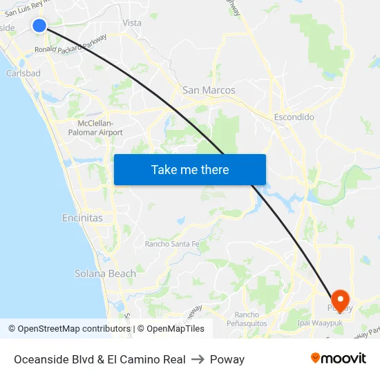 Oceanside Blvd & El Camino Real to Poway map